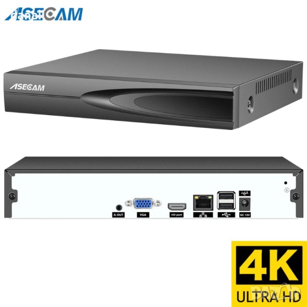 9 канален 4K, 8MP - NVR video recorder ASECAM за видео наблюдение., снимка 1