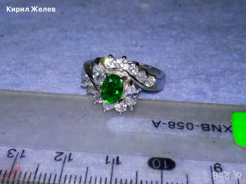 ПРЕКРАСЕН СКЪПОЦЕНЕН ПОСРЕБРЕН МЕДЕН АР НУВО ПРЪСТЕН с ЮВЕЛИРНО ФАСЕТИРАН ПЕРИДОТ и ЦИРКОНИ 37382, снимка 1