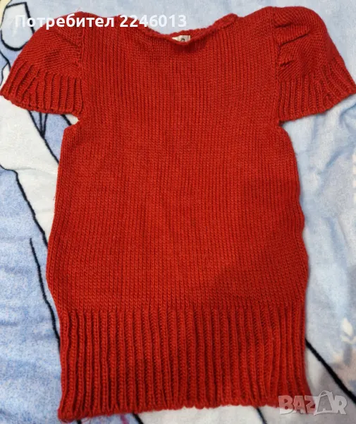 Дамски червен пуловер с къс ръкав, снимка 1