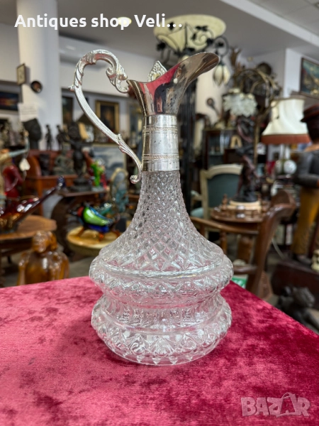 Стъклена гарафа с метален обков №7480 , снимка 1