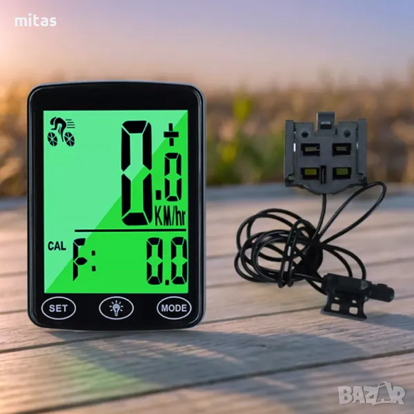 Велокомпютър с 25 функции, Водоустойчив, LED подсветка, LCD 39х48мм., снимка 1