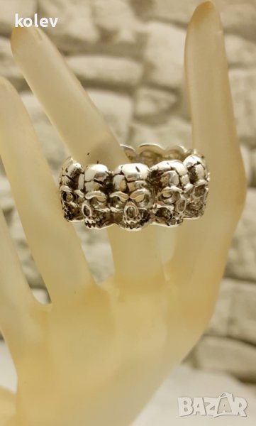 масивна Сребърна халка с черепи MEMENTO MORI размер №60-62, снимка 1