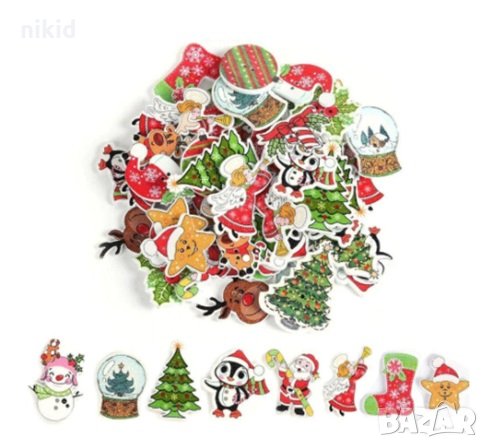 10 бр Коледни дървени копчета , снимка 1