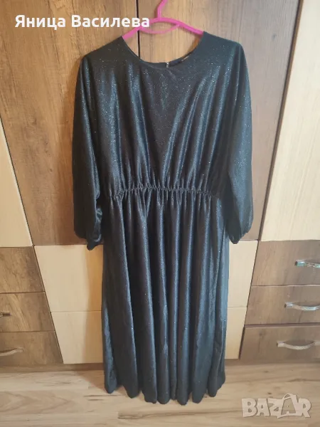 Черна брокатена дълга официална рокля с коланче, снимка 1