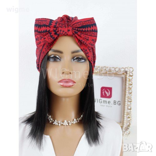 Тюрбан за коса с пандела и орнаменти в червено, снимка 1