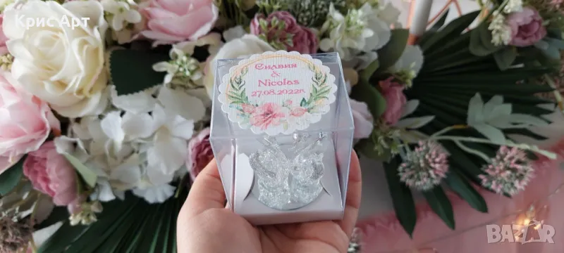 Стъклени лебеди за сватба -подаръче за гости , снимка 1