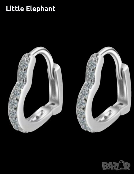Сребърни обеци колекция"Hearts" с кристали white/нови, снимка 1