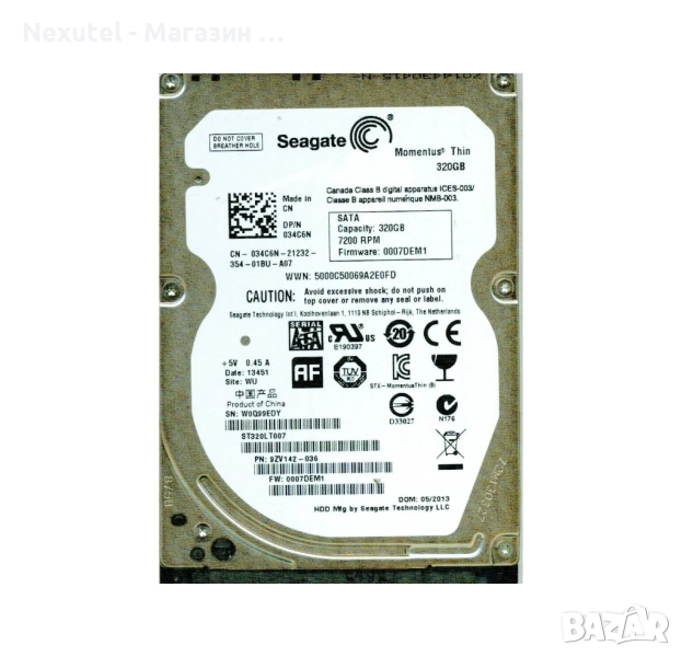 Обновен хард диск Seagate 320GB 9ZV142-036 7.2K RPM SATA 7mm 2.5", снимка 1