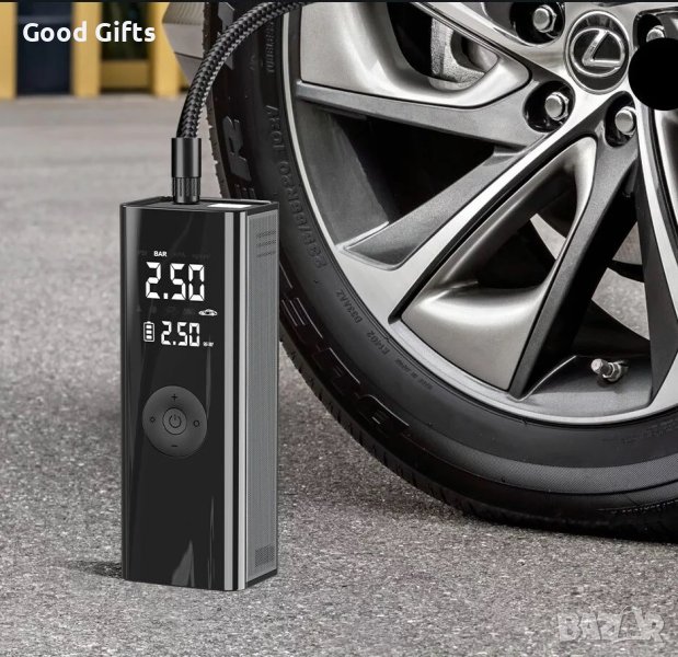 Въздушен компресор за гуми с LED лампа за кола, мотоциклет Велосипед, снимка 1