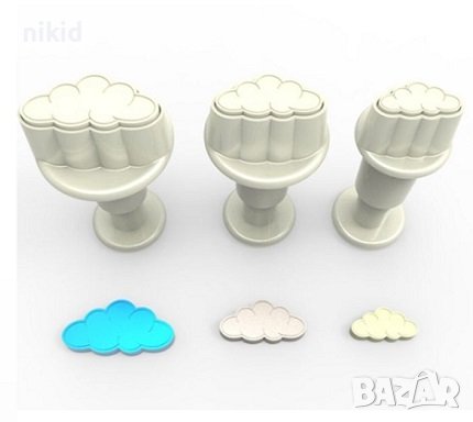 3 бр мини облак облаци пластмасови резци форми бутало резец форма пластмасови с релеф фондан, снимка 1