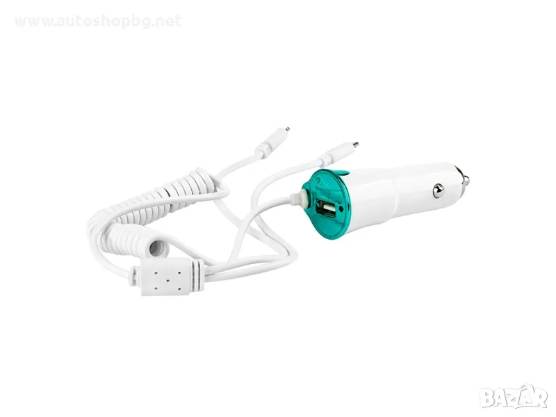 Зарядно за кола, 2 кабела, Iphone 5, microUsb, USB, 12/24V 01264 Amio, снимка 1