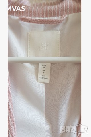 Ново дамско сако H&M Розово бяло райе удължено S 36 размер, снимка 8 - Сака - 43437010