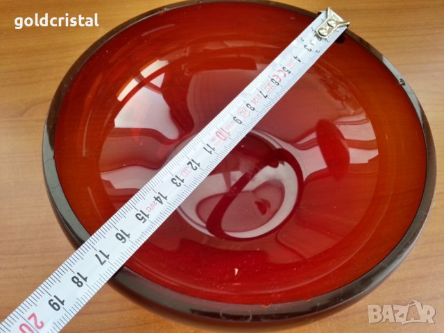 Стъклена червена купа фруктиера , снимка 3 - Антикварни и старинни предмети - 37488363
