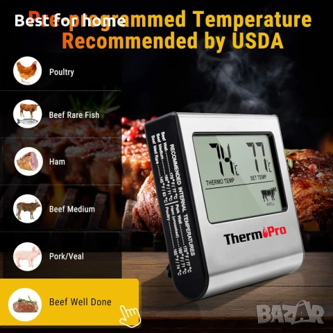 ThermoPro TP16 Цифров кухненски термометър за месо  с таймер и аларма, снимка 2 - Други - 50810196