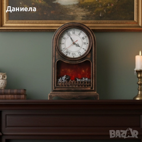 Винтидж настолен часовник с LED камина , снимка 3 - Декорация за дома - 51926838