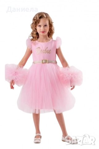Рокля Барби с понпони, снимка 1 - Детски рокли и поли - 43232213