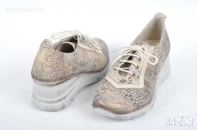 Бежови дамски обувки на платформа от естествена кожа, снимка 3 - Дамски ежедневни обувки - 40559781