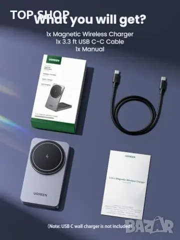 Ново UGREEN 15W безжично зарядно Qi стойка станция за iPhone и AirPods, снимка 2 - Аксесоари за Apple - 49249311
