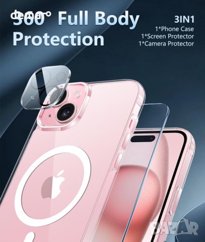 FNTCASE Калъф за телефон за iPhone 15-Plus магнитен прозрачен удароустойчив защитен, снимка 8 - Калъфи, кейсове - 43761508