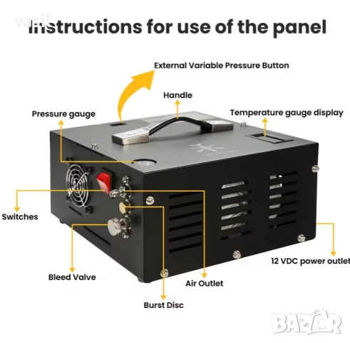 TUXING TXET062 4500Psi / 300Bar PCP Air Compressor – 12 V / 220 V, преносим компресор за PCP пушки, снимка 2 - Въздушно оръжие - 52897792