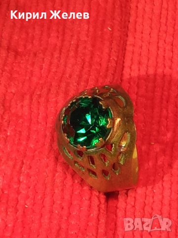 СТАРИНЕН МЕСИНГОВ РЕТРО АРТ СКЪПОЦЕНЕН АЖУРЕН МАЙСТОРСКИ ПРЪСТЕН с ЮВЕЛИРНО ФАСЕТИРАН ПЕРИДОТ 27194, снимка 2 - Антикварни и старинни предмети - 36772069