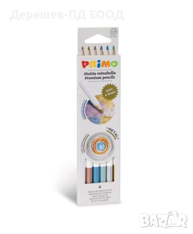 Цветни моливи Primo Minabella Metal, Шестоъгълни, 6 цвята 