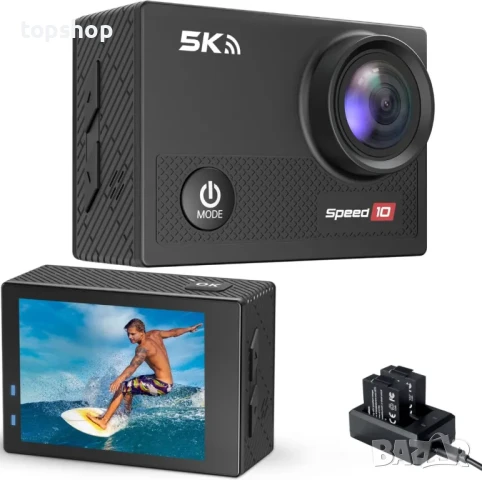 НОВА Speed ​​10 Екшън камера 5K 30FPS Водоустойчива 30 метра, 5X увеличение, 2 x 1350mAh батерия, снимка 3 - Камери - 50529840
