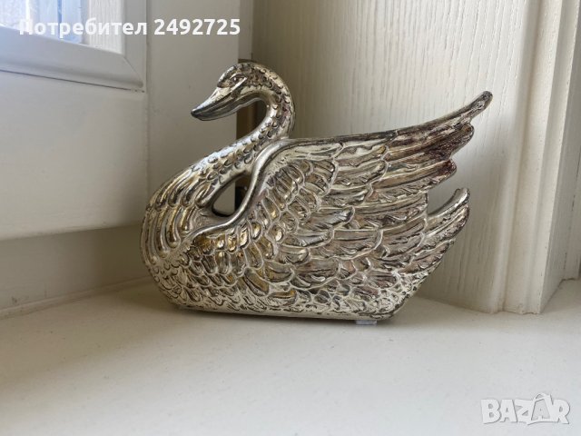 Фигура лебед, метал, сребрист, снимка 1 - Други - 38446612