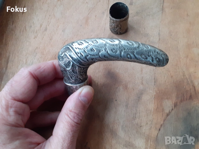 Стар сребърен бастун чадър дръжка сребро антика 19 век, снимка 2 - Антикварни и старинни предмети - 53275725