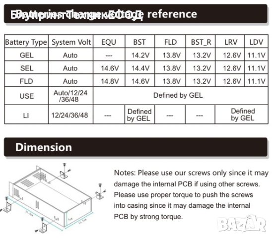 РАЗПРОДАЖБА! Соларен MPPT контролер 60А 12/24/36/48V EASUN, снимка 6 - Друга електроника - 44036100