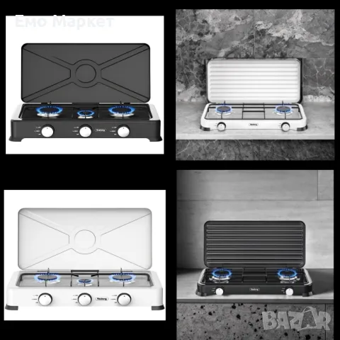 Троен газов котлон с капак Rosberg R51454E3, 30mbar 2x2.2kWh+1x1kWh