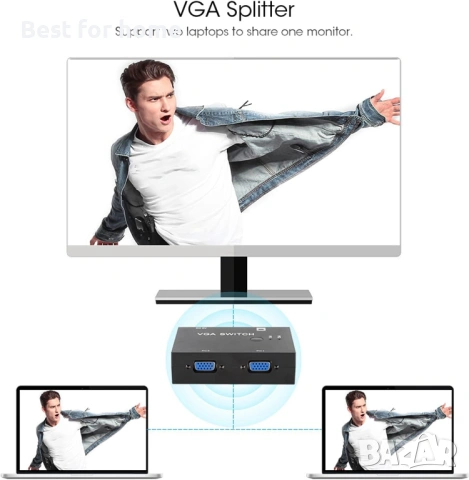 VGA сплитер превключвател, 2 входа 1 изход 2 порта, поддръжка на разстояние 15 метра, снимка 4 - USB кабели - 53523753