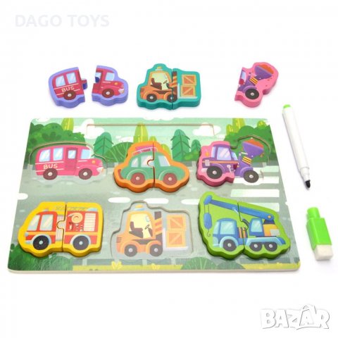 Дървен пъзел с дъска и маркер, снимка 7 - Образователни игри - 39795862