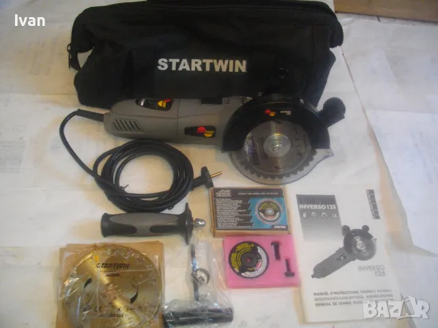 НОВ ЕЛЕКТРИЧЕСКИ ДВОЕН НОЖОВ ТРИОН С ВЪРТЯЩ ЛАЗЕР ПЪЛЕН КОМПЛЕКТ STARTWIN Inverso 125 В ПЛАТОВ САК, снимка 2 - Измервателни инструменти - 49069033