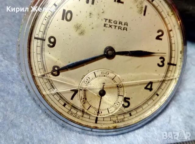TEGRA EXTRA SWISS MADE 16 JEWELS Стар РЯДЪК КОЛЕКЦИОНЕРСКИ ШВЕЙЦАРСКИ ДЖОБЕН ЧАСОВНИК 48366, снимка 5 - Джобни - 48035106
