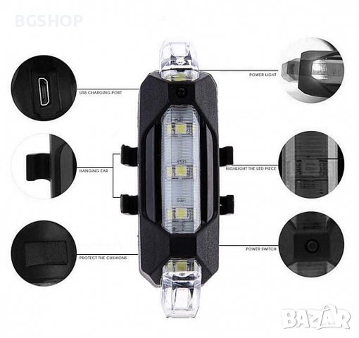 Светлоотразител за Велосипед , колело LED - USB Стоп , Фенер - White, снимка 4 - Аксесоари за велосипеди - 39367731