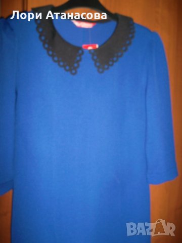 Елегантная рокля  с ефирна якичка в синьо с изчистен дизайн-свободен модел,подходящ за всяка фигура, снимка 2 - Рокли - 28789310