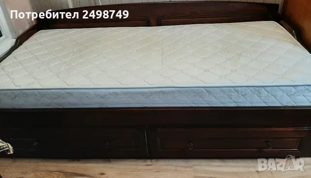 Легло, единично от масивна дървесина + матрак , снимка 2 - Спални и легла - 49799437