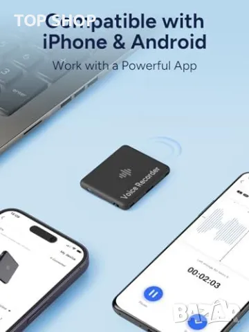 Нов Гласов Рекордер с Приложение 64GB, 30h Батерия Диктофон запис, снимка 7 - Друга електроника - 49427486