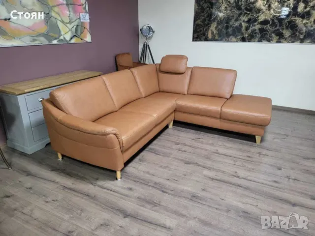 Светло кафяв кожен ъглов диван "Viola" с функция ракла, снимка 7 - Дивани и мека мебел - 48307371