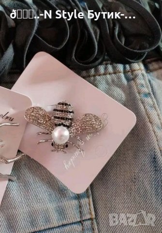 Брошка  пчеличка с камъни и перла, снимка 3 - Други - 38103754