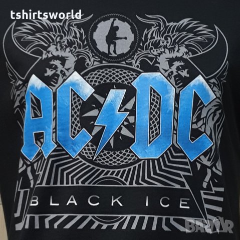 Нова мъжка тениска с дигитален печат на музикалната група AC/DC - Black Ice със син надпис , снимка 2 - Тениски - 34833977