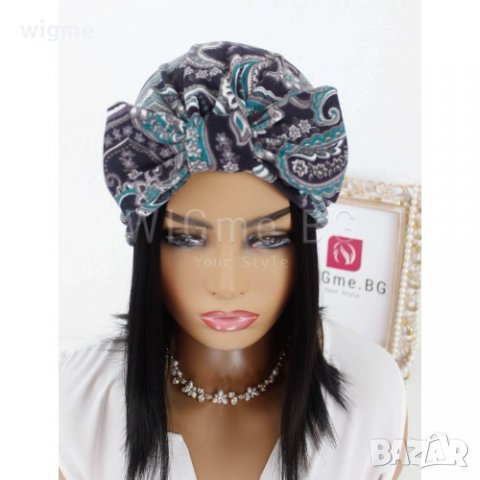 Тюрбан за коса с пандела и орнаменти в зелено и бяло, снимка 4 - Аксесоари за коса - 33650279