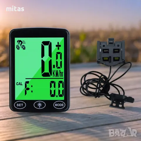 Велокомпютър с 25 функции, Водоустойчив, LED подсветка, LCD 39х48мм.