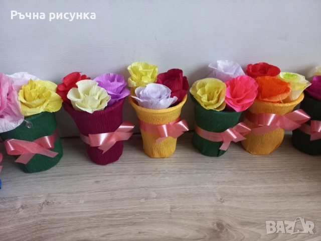 Ръчно изработени букетчета с цветя от хартия, снимка 5 - Декорация за дома - 42322419