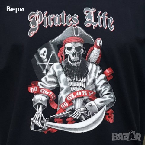 Нова мъжка тениска с трансферен печат Череп, Пират, No guts No glory, снимка 2 - Тениски - 28271615