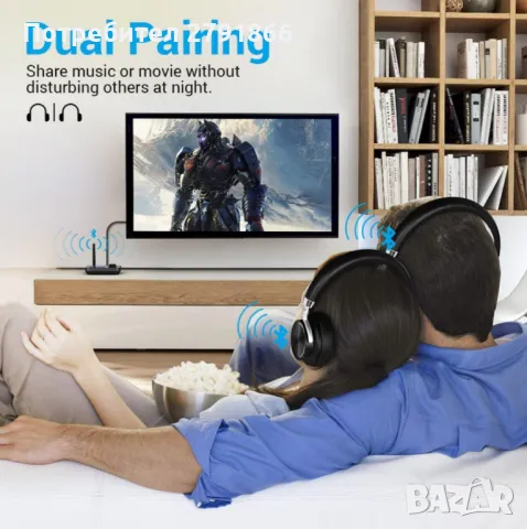 NÖRDIC Bluetooth 5.0 предавател-приемник, аудио адаптер за 2 слушалки с голям обхват, снимка 4 - Ресийвъри, усилватели, смесителни пултове - 50166248