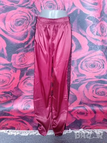 Нов Винено червен Сатениран широк панталон с висока талия ХЛ, снимка 11 - Панталони - 50492581