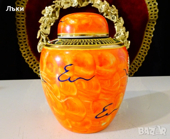 Ваза,буркан,урна,японски порцелан Satsuma Dragonware,злато. , снимка 3 - Вази - 52939070