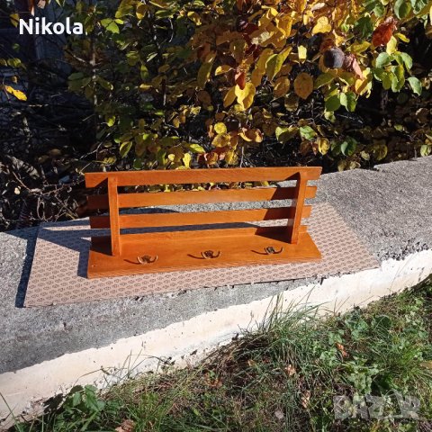 Стенна закачалка за дрехи и шапки дървена 64/24см, снимка 2 - Закачалки - 38486837